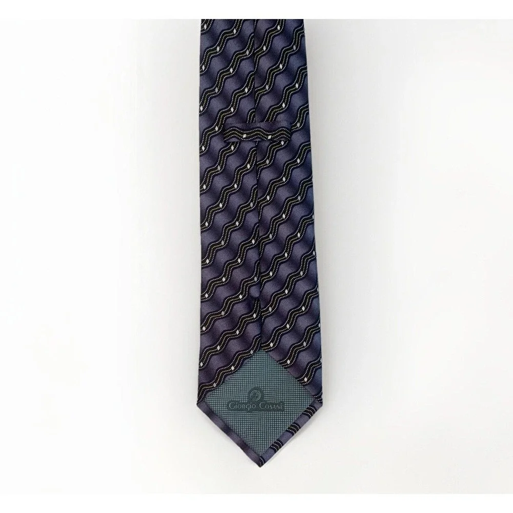 Giorgio Cosani Mens Silk Tie Blue Purple Wavy Stripe Diamond Designer Italy Made